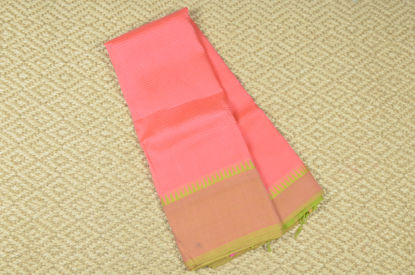 Picture of Peach and Parrot Green Plain Mangalagiri Silk Saree with Temple Border