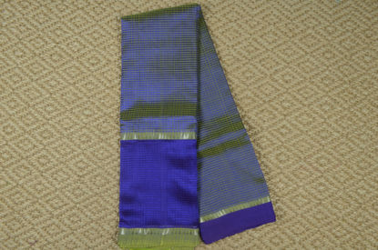 Picture of Dual Shade Violet and Parrot Green Missing Checks Mangalagiri Silk Saree