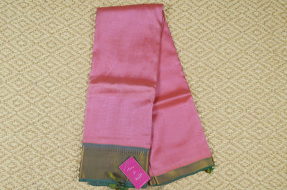 Picture of Peach and Green Mangalagiri Silk Saree with Gold Border