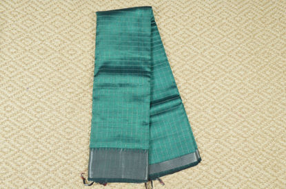 Picture of Green and Maroon Mangalagiri Silk Saree with Big Silver Checks and Border