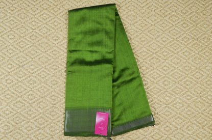 Picture of Moss Green Plain Mangalagiri Silk Saree with Silver Border