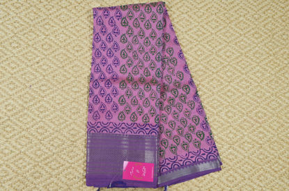 Picture of Pink and Violet Printed Mangalgiri Silk Saree with Zari Border