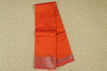 Picture of Orange Plain Mangalagiri Silk Saree with Silver Zari Border