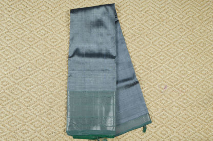 Picture of Grey and Bottle Green Mangalagiri Silk Saree with Silver Kanchi Zari Border