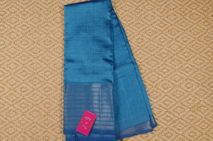 Picture of Blue Mangalagiri Silk Saree with Silver Checks and Kanchi Zari Border