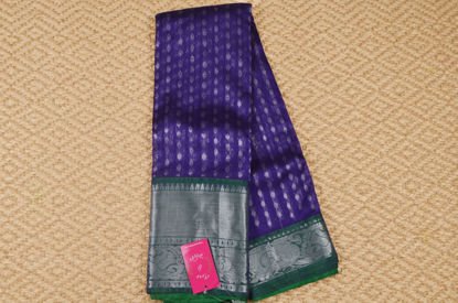 Picture of Violet and Bottle Green Allover Dollar Butta Mangalagiri Silk Saree with Rich Pallu and Border