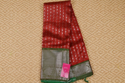 Picture of Red and Green Allover Dollar Butta Mangalagiri Silk Saree with Rich Pallu and Border