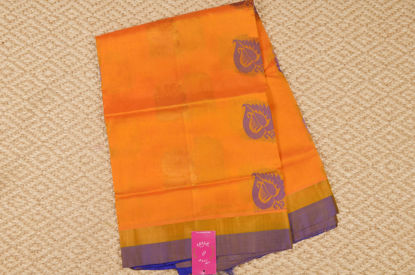 Picture of Mango Yellow and Royal Blue with Butta Mangalagiri Silk Saree