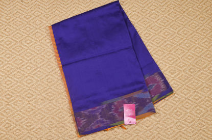 Picture of Violet and Yellow Plain Mangalagiri Silk Saree with ikkat Border