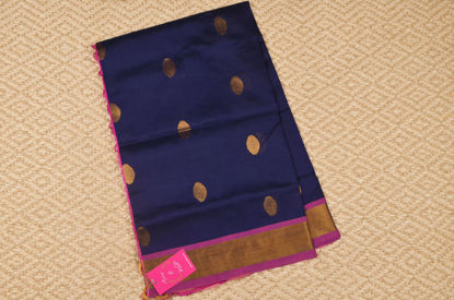 Picture of Navy Blue and Pink Double Weave Butta Mangalagiri Silk Saree