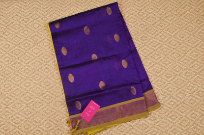 Picture of Violet and Olive Yellow Double Weave Butta Mangalagiri Silk Saree