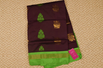 Picture of Brown and Parrot Green Mangalagiri Silk Cotton Saree with Butta