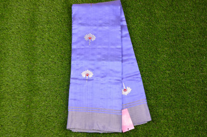 Picture of Lavender Chanderi Pure Silk Saree with Floral Silver Zari Butta and Border