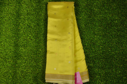 Picture of Neon Yellow Chanderi Pure Silk Saree with Gold and Silver Small Zari Butta and Border