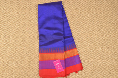 Picture of Violet and Red Gold Zari Temple Border Mangalagiri Silk Saree with Rich Pallu