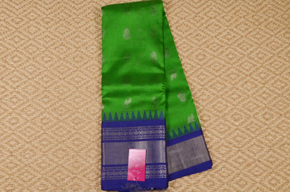 Picture of Parrot Green and Royal Blue Allover Zari Butta Mangalagiri Silk Saree with Rich Pallu and Kanchi Border