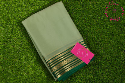 Picture of Pista Green and Bottle Green Pure Mysore Crepe Silk Saree with Plain Body and Zari Woven Border