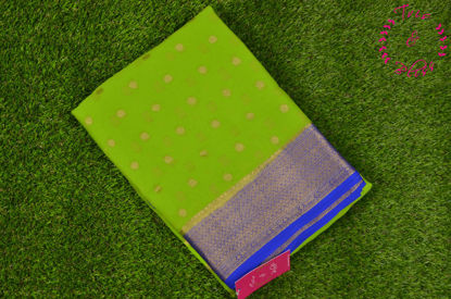 Picture of Parrot Green and Royal Blue Pure Georgette Saree with Allover Zari Butta and Rich Pallu