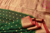 Picture of Bottle Green and Red Pure Georgette Saree with Allover Zari Butta and Rich Pallu