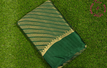 Picture of Bottle Green Pure Mysore Crepe Silk Saree with Allover Zari Weaving and Rich Pallu