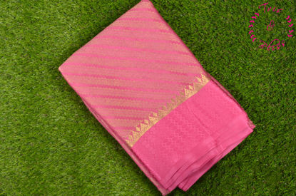 Picture of Pink Pure Mysore Crepe Silk Saree with Allover Zari Weaving and Rich Pallu