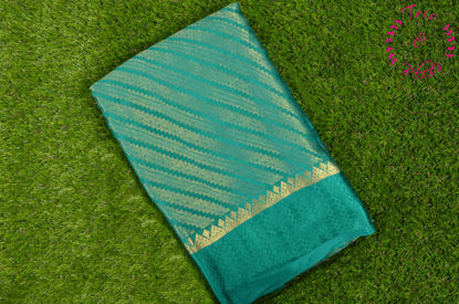Picture of Rama Green Pure Mysore Crepe Silk Saree with Allover Zari Weaving and Rich Pallu