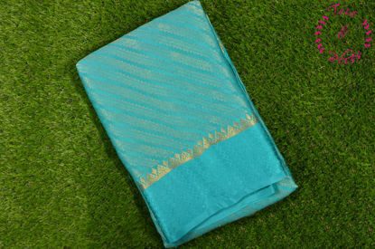 Picture of Sea Green Pure Mysore Crepe Silk Saree with Allover Zari Weaving and Rich Pallu