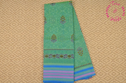 Picture of Sea Green and Parrot Green Printed Mangalagiri Handloom Cotton Saree with Rich Thread Border