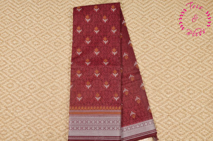 Picture of Maroon and White Printed Mangalagiri Handloom Cotton Saree with Rich Thread Border