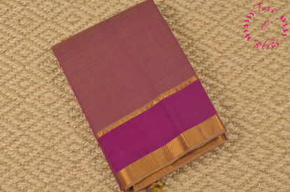 Picture of Magenta and Mehandi Green Mangalagiri Handloom Cotton Saree with Gold Zari Border