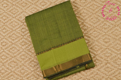 Picture of Green and Black Mangalagiri Handloom Cotton Saree with Gold Zari Border