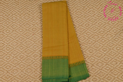 Picture of Yellow and Green Mangalagiri Missing Checks Handloom Cotton Saree with Temple Border