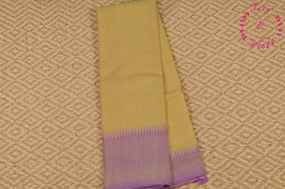 Picture of Cream and Lavender Mangalagiri Missing Checks Handloom Cotton Saree with Temple Border
