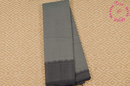 Picture of Grey and Black Mangalagiri Missing Checks Handloom Cotton Saree with Temple Border