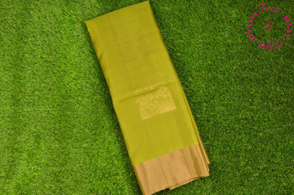 Picture of Olive Green and Baby Pink Pure Coimbatore Soft Silk Saree with Zari Motifs and Kaddi Border