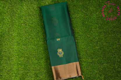 Picture of Bottle Green and Anand Blue Pure Coimbatore Soft Silk Saree with Zari Motifs and Kaddi Border