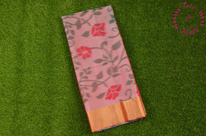 Picture of Onion Pink and Royal Blue Pure Coimbatore Soft Silk Saree with Allover kkat and Kaddi Border