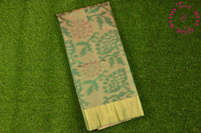 Picture of Dual Shade Green and Lavender Pure Coimbatore Soft Silk Saree with Allover kkat and Kaddi Border