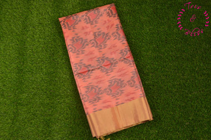 Picture of Peach and Pink Pure Coimbatore Soft Silk Saree with Allover kkat and Kaddi Border