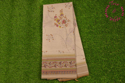 Picture of Nude and Chickoo Printed Mangalagiri Handloom Cotton Saree with Temple Border