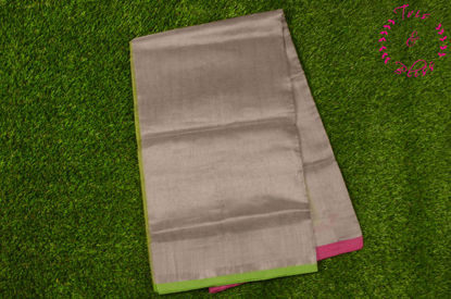 Picture of Silver Uppada Full Tissue Silk Saree with Pink and Green borders