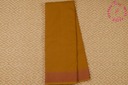 Picture of Mustard Yellow and Pink Plain Mangalagiri Handloom Cotton Saree with Thread Border