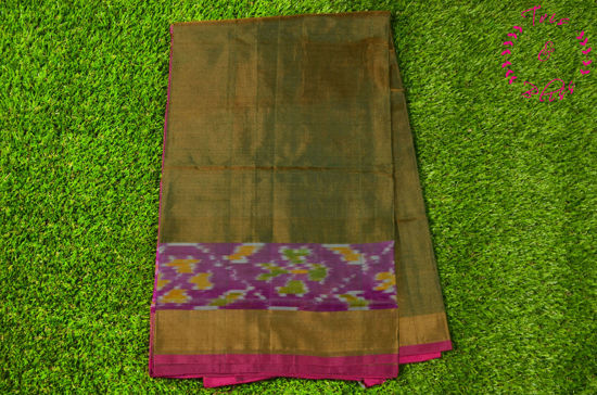 Picture of Bottle Green and Pink Uppada Full Tissue Silk Saree with Pochampally Border