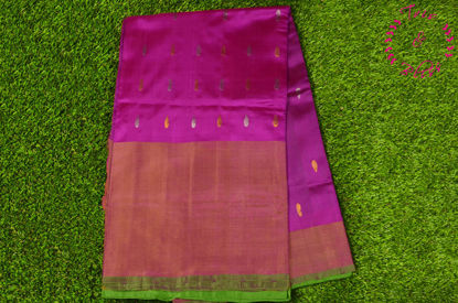 Picture of Pink and Parrot Green Uppada Silk Saree with Small Butta and Big Zari Border