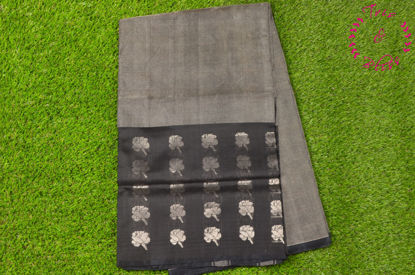 Picture of Black Tissue Uppada Silk Saree with Big floral Butta Border