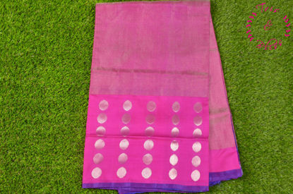 Picture of Pink and Violet Tissue Uppada Silk Saree with Big Dollar Butta Border