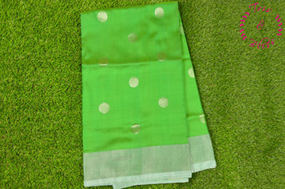 Picture of Parrot Green Uppada Silk Saree with Silver Butta and Border