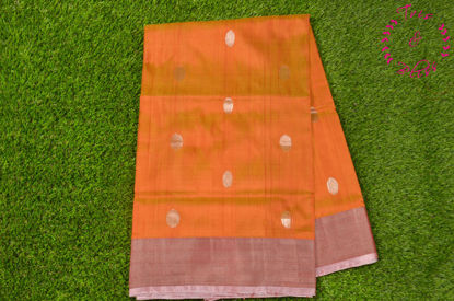 Picture of Dual Shade Yellow Uppada Silk Saree with Silver Butta and Border