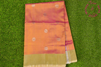 Picture of Dual Shade Peach Uppada Silk Saree with Silver Butta and Border