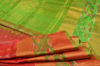 Picture of Coral Peach and Parrot Green Uppada Silk Saree with Rich Silver and Gold Zari Butta and Pochampally Border
